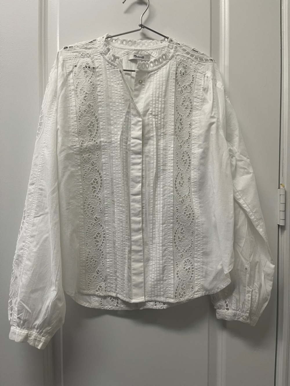 Madewell Womens Lace-Inset Pintucked Button-Up Top, White size small
